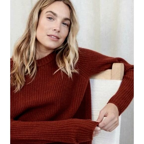 NWT! Jenni Kayne XL 100% Cashmere $425 Fisherman Sweater Crewneck Rust Red - Picture 1 of 10